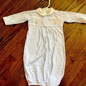 Baby Threads Pima Cotton Hand Smocked Baby boy Gown. EUC. Light blue. 3 month